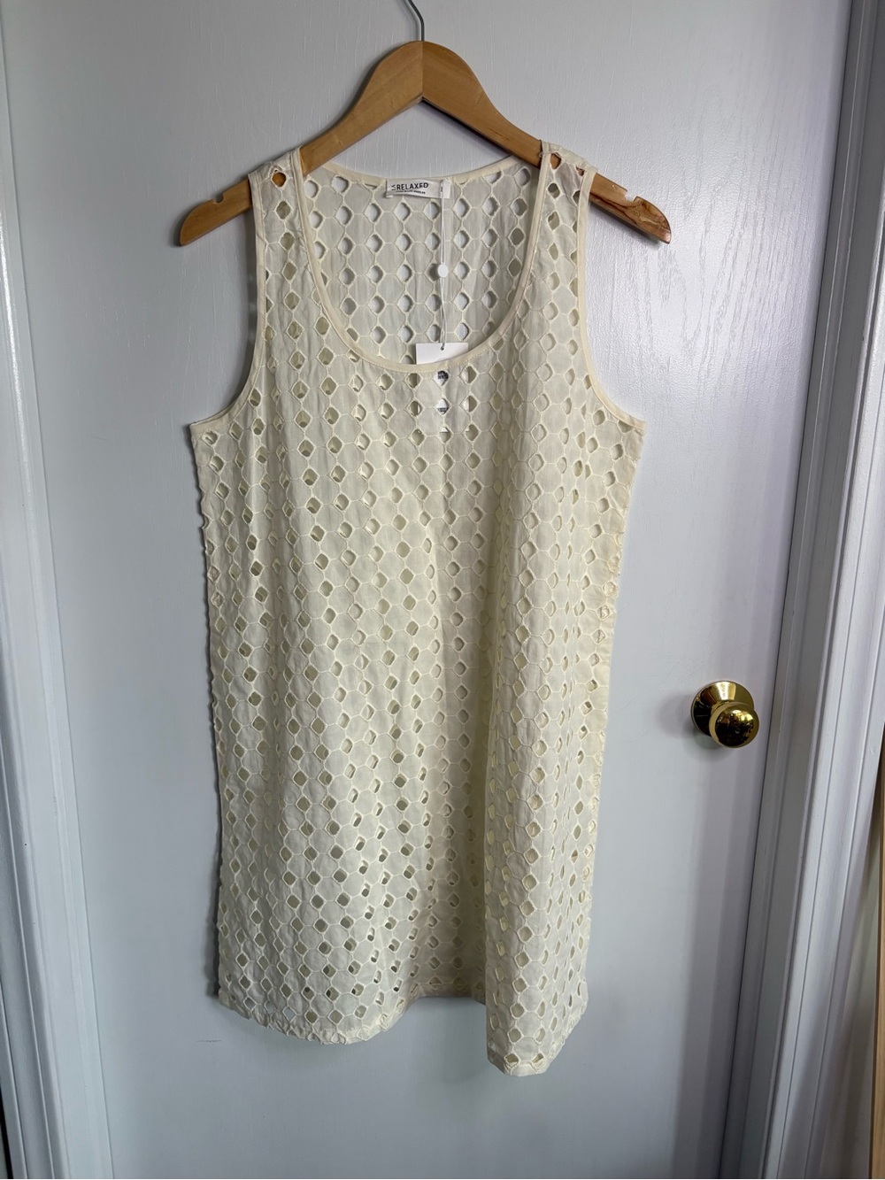 NWT Eyelet Tank Mini Shift Dress 100% Organic Cotton Swim Cover Preppy Boho